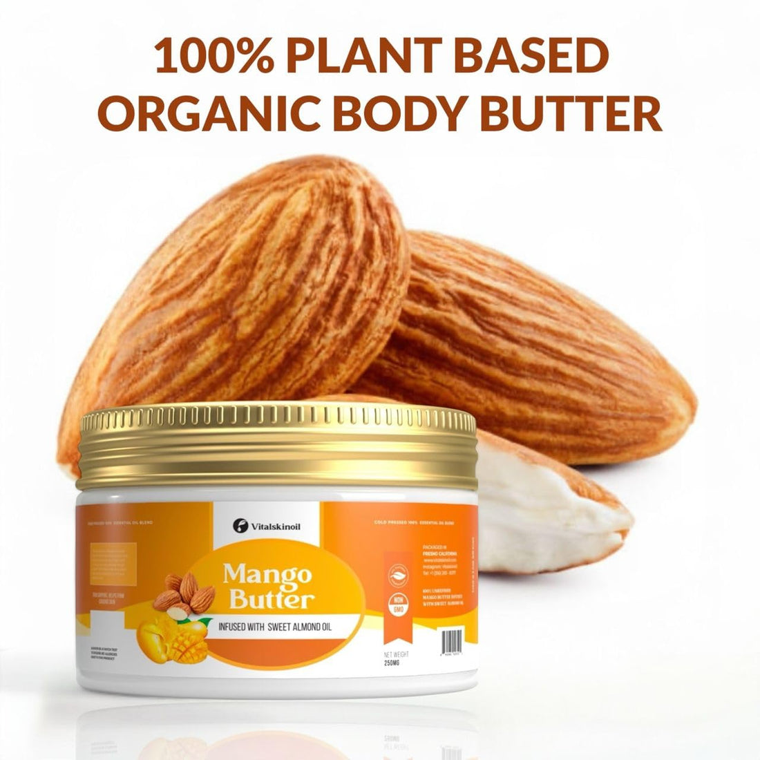 VITALSKINOIL Organic Mango Body Butter for Women Infused with Sweet Almond Oil, 8.8 oz