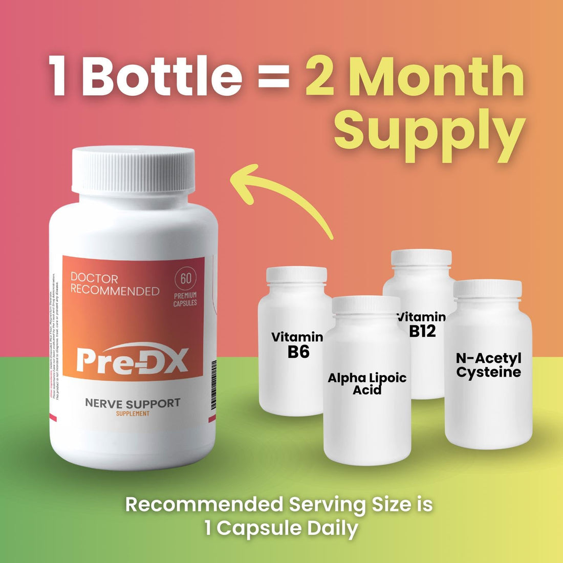 Pre-DX Nerve Support Supplement - Advanced L-Methylfolate Multivitamin w/Vitamin B-Complex & More for Resistance Enhancement - 3rd Party Tested L-methylfolate Supplement - 60 Capsules