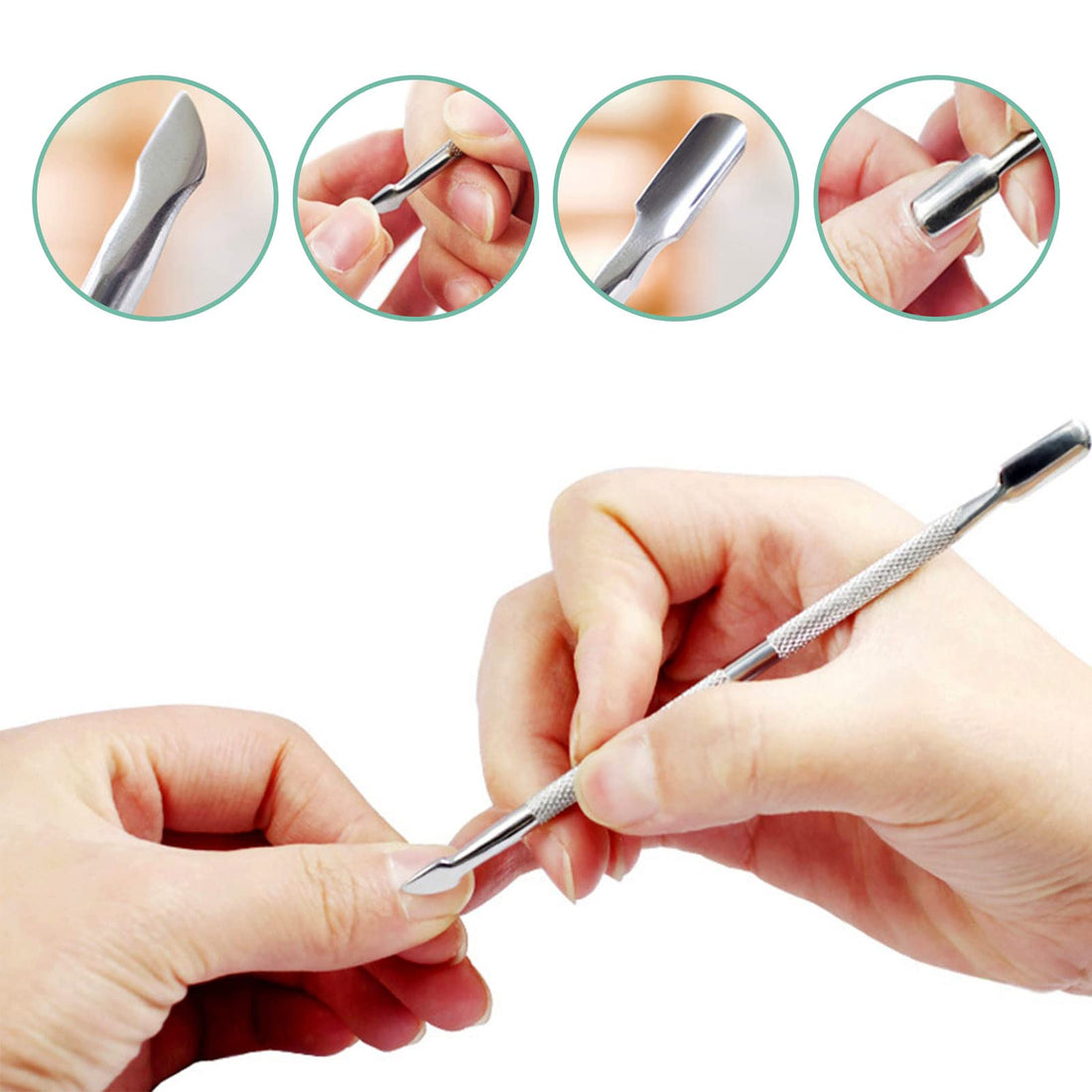 Pinkiou Nail Polish Remover Tool Manicure Cuticle Pusher Stainless Steel Kit (4 Pieces)