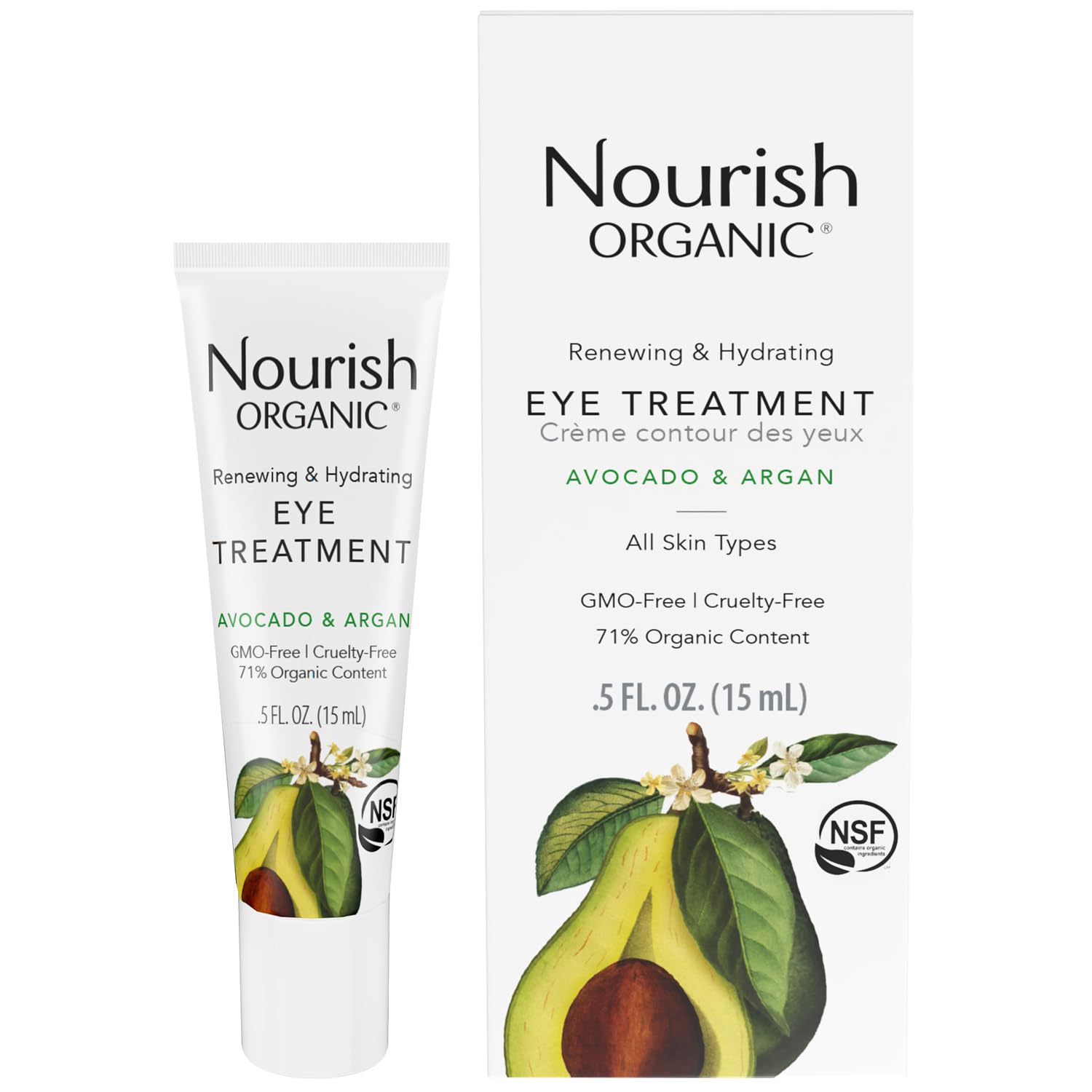 Nourish Organic Renewing Plus Cooling Eye Treatment Cream, Avocado & Argan Oil, 0.5 Oz