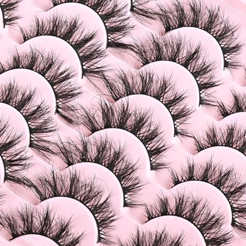 FARRED Cat Eye Lashes Short Natural Eyelashes 15mm Fluffy Wispy Strip Eyelash 14 Pairs Cute Natural Fake Lashes Packs Small Full Pestañas Set (F10 | 9-15mm)