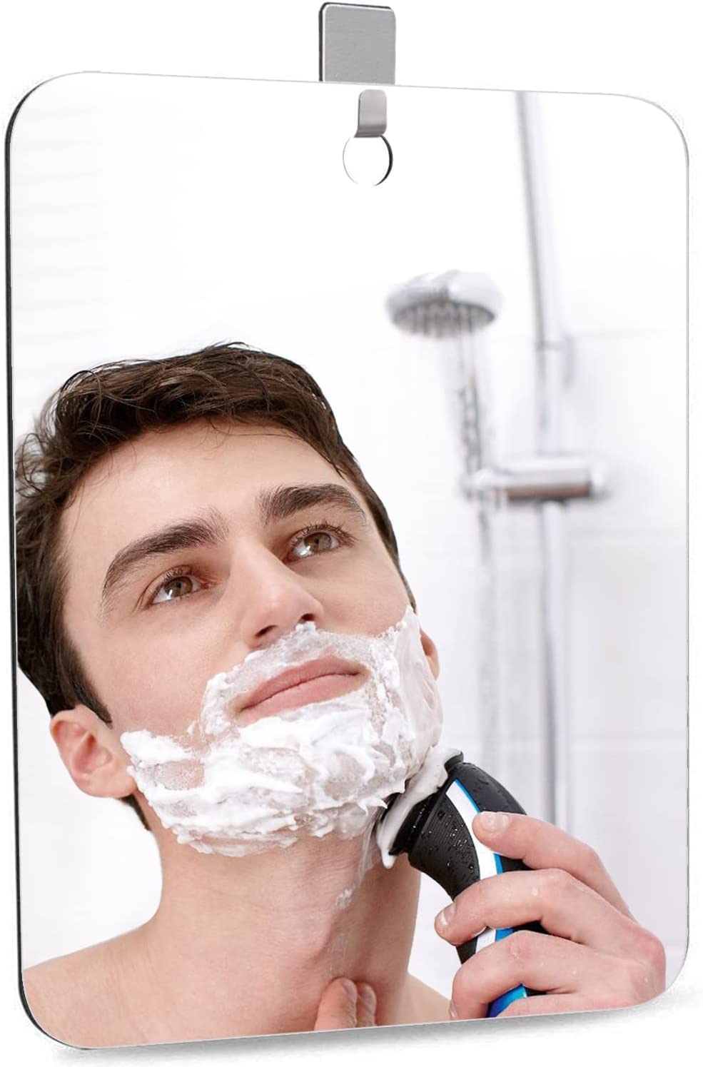 APHUIME XoYo-Large Fogless Shower Mirror (11inX7.48in), Includes 1 Adhesive Hooks, Anit-Fog Shower Mirror, Shower Makeup Shave Mirror, Frameless Shower Mirror, Wall Hanging Mirror (Large, 1 Pack)