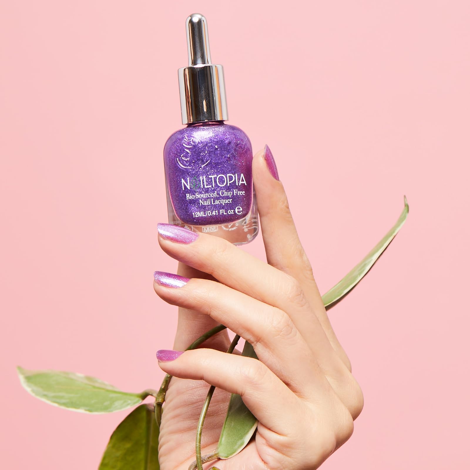Nailtopia - Plant-Based Chip Free Nail Lacquer - Non Toxic, Bio-Sourced, Long-Lasting, Strengthening Polish - Jomo (Sheer Purple) - 0.41oz