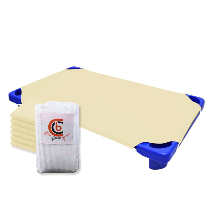 Camp County Beyond Cot Sheets for Toddler and Preschool - Daycare/Pre-School Cot Sheet - Corner Elastic Loops - Cot Bed Fitted Sheet - Poly Cotton Surface Pack of 6 (22 W X 52 L) - Navy Blue