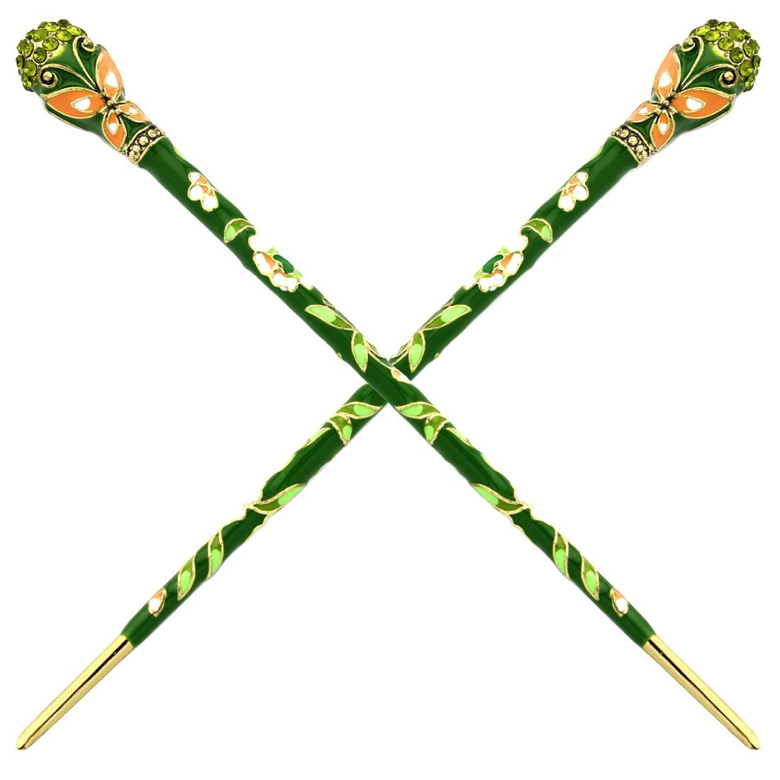 Fashion & Lifestyle 2 Count Hair Decor Chinese Traditional Style Hair Sticks Shawl Pins Picks Pics Forks for Women Girls Hair Updo Making Accessory 6 with Butterfly, Green