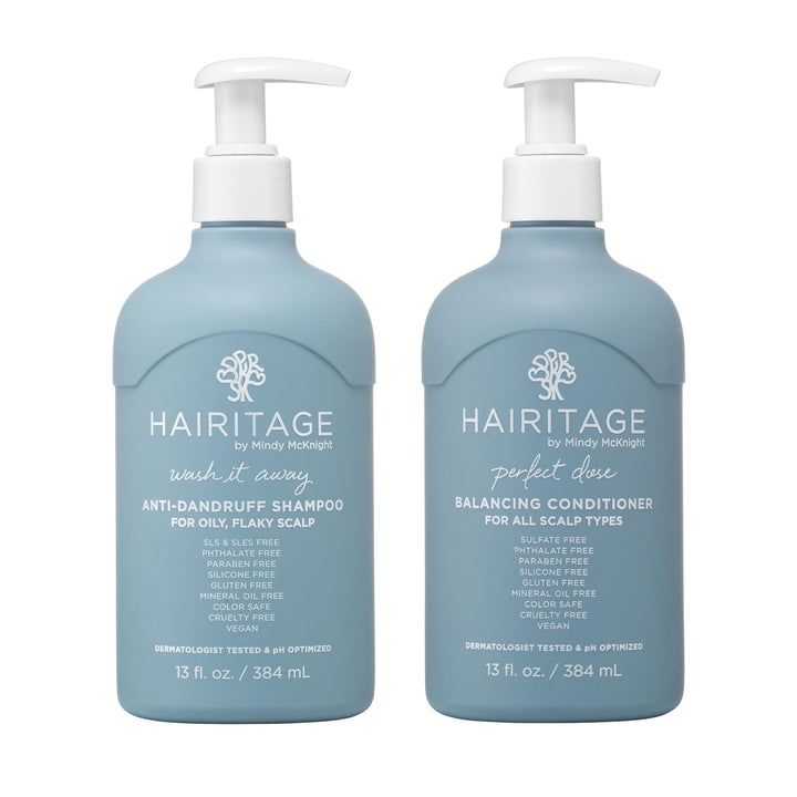 Hairitage Wash It Away Anti-Dandruff Shampoo - For Oily, Flaky Scalp - Reduces Dandruff + Perfect Dose Balancing Conditioner - Moisturizes and Soothes - 13 fl oz