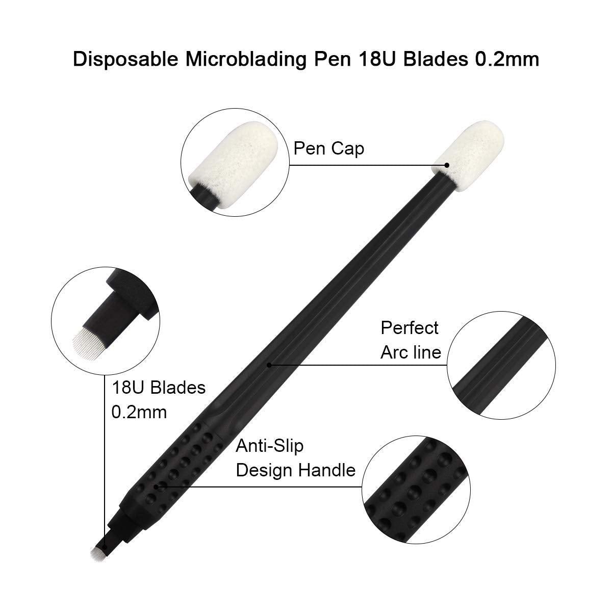 10pcs Disposable Microblading Manual Pen with Needle and Cap Permanent Makeup 18 U Blades 0.2MM,disposable blister package