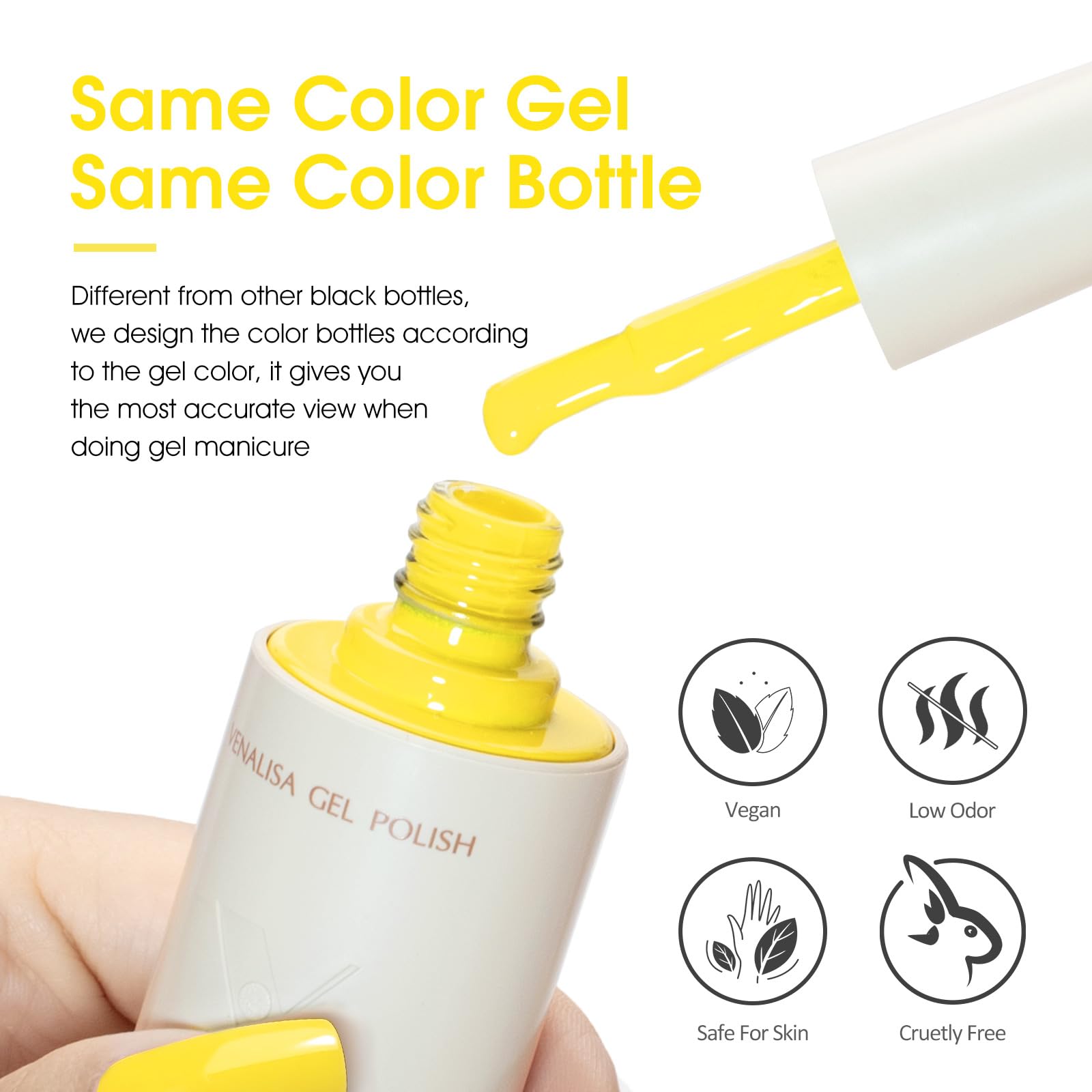 VENALISA Yellow Gel Nail Polish, 1 Pcs Bright Neon Yellow Gel Polish Color High Gloss Soak Off U V Nail Manicure Salon and DIY at Home Gifts for Women