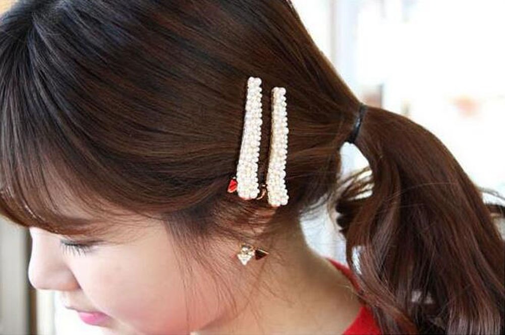 Suoirblss 4PCS Rhinestone Crystal Hair Clip Pearl Barrette Hair Accessories Duck Bill Alligator Hair Clips for Girls Women Lady