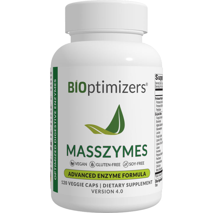 BiOptimizers MassZymes - Complete Digestive Enzymes Supplement for Gut Health - Bloating Relief for Men and Women - Lipase Amylase Bromelain Digestive Enzymes (120 Capsules)