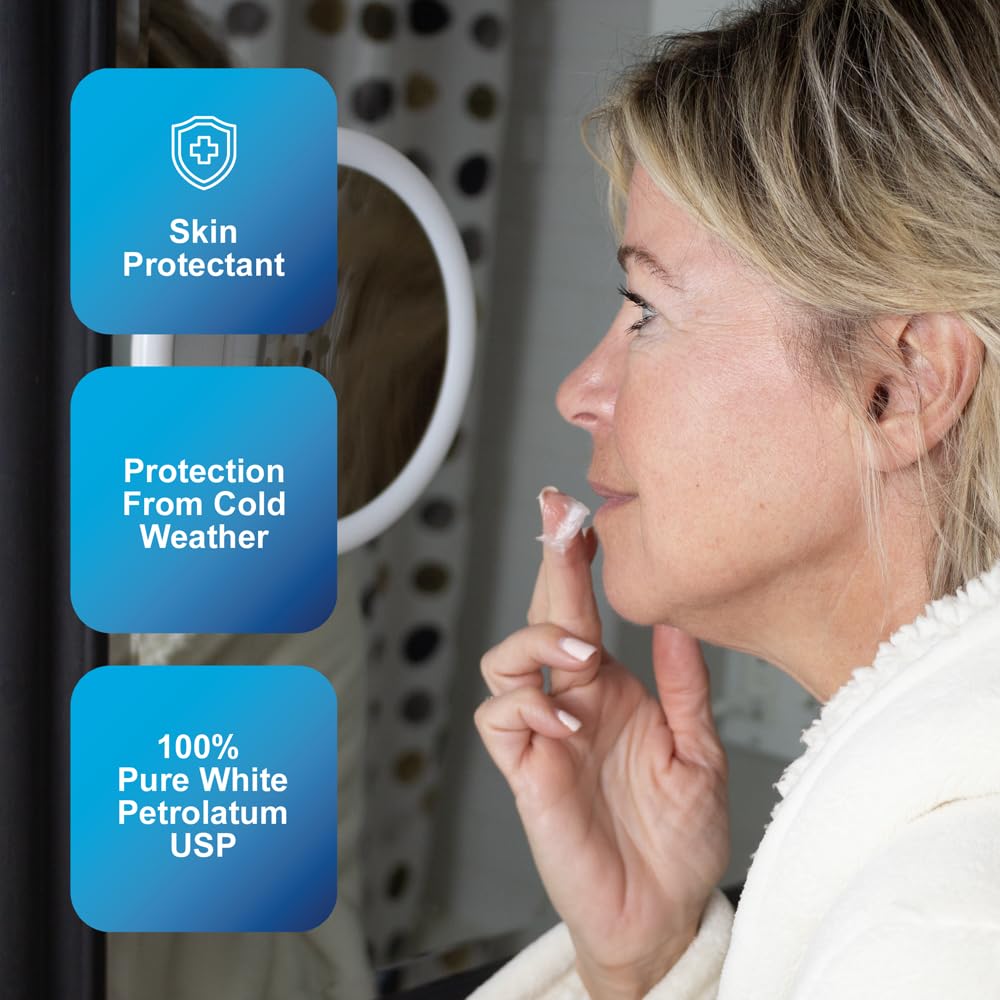 CareAll Petroleum Jelly 8 Oz Jar., Unscented, 100% Pure White Petrolatum Jelly USP, Protectant for Minor Cuts, Scrapes, Burns. Moisturizer for Dry Skin and Lips.