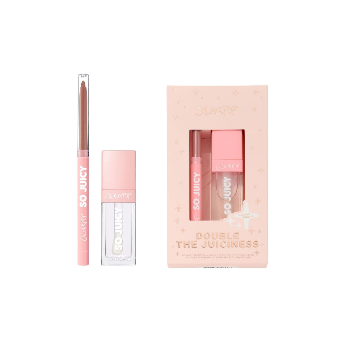 ColourPop Double the Juiciness Plumping Lip Liner & Oil Duo - Non-Sticky Lip Oil & Liner to Plump, Define & Add Shine - Includes Shades Tease & Lychee Jelly (2 Count)