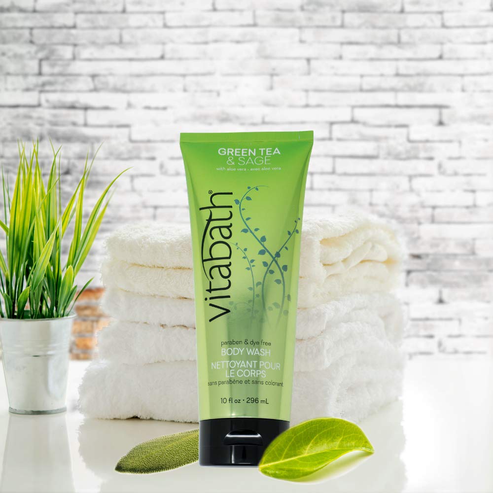 Vitabath Green Tea & Sage Body Wash Moisturizing Bath & Shower Cleanser Infused with Earthy Tones - Cruelty-Free, Paraben-Free - 10 oz
