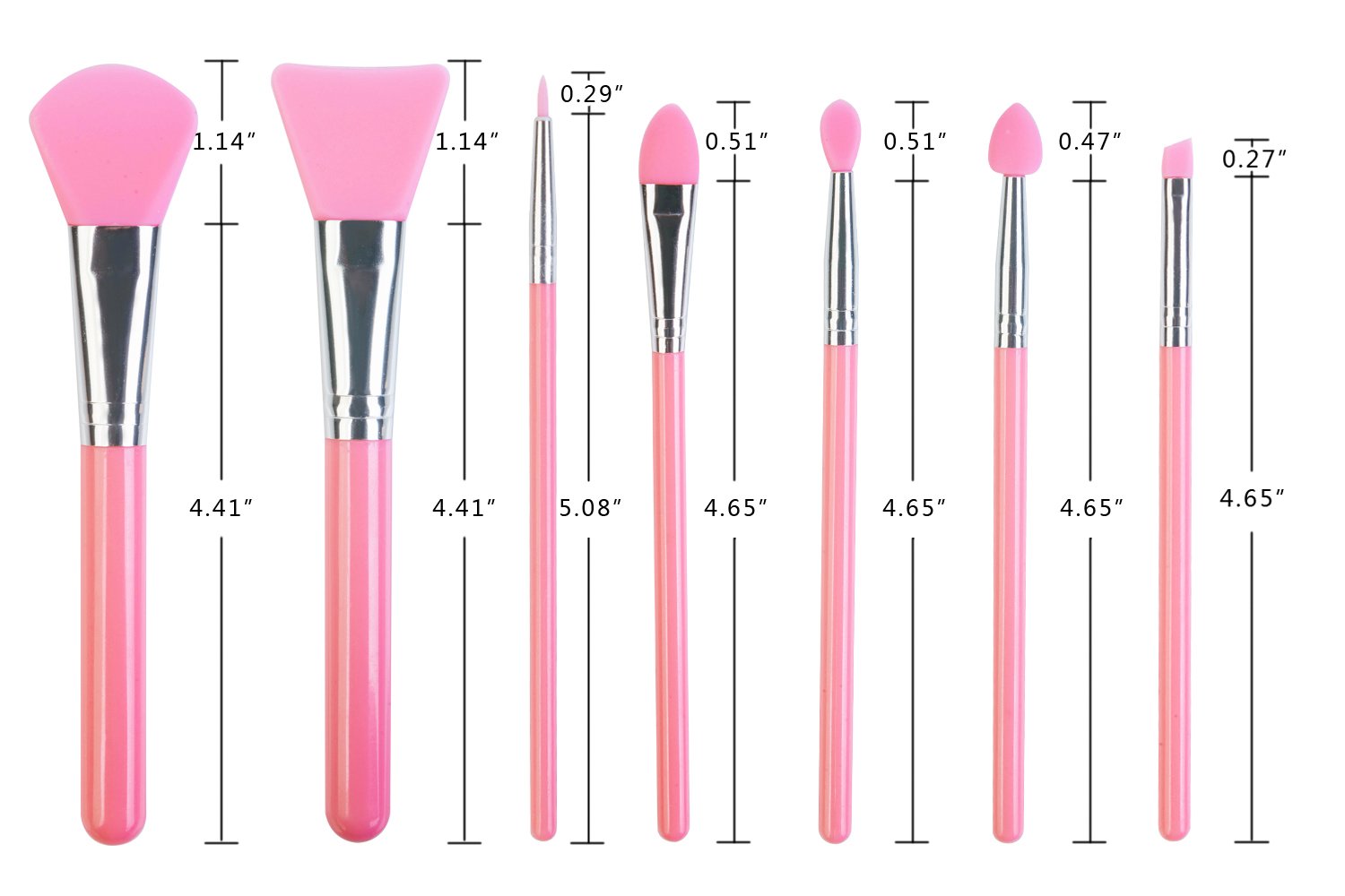 LORMAY 7 Pcs Silicone Makeup Brushes for Face Care, Eyeliner, Eyebrow, Eye Shadow, Lip Care, and UV Resin Epoxy Art Crafting (Pink)