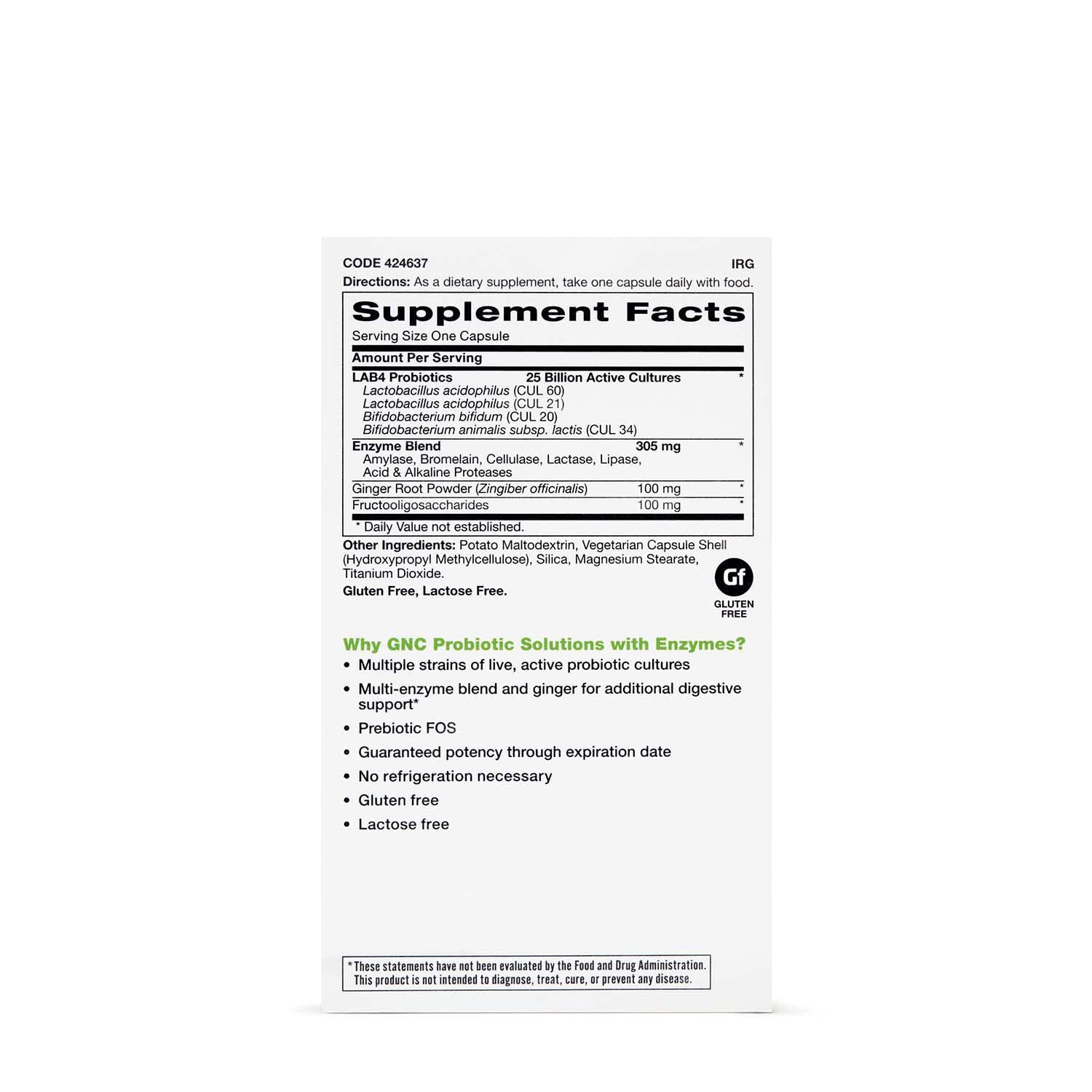 GNC Probiotic Solutions with Enzymes, Provides Digestive and Immune Support, 25 Billion CFUs, 60 Vegetarian Capsules, 60 Servings