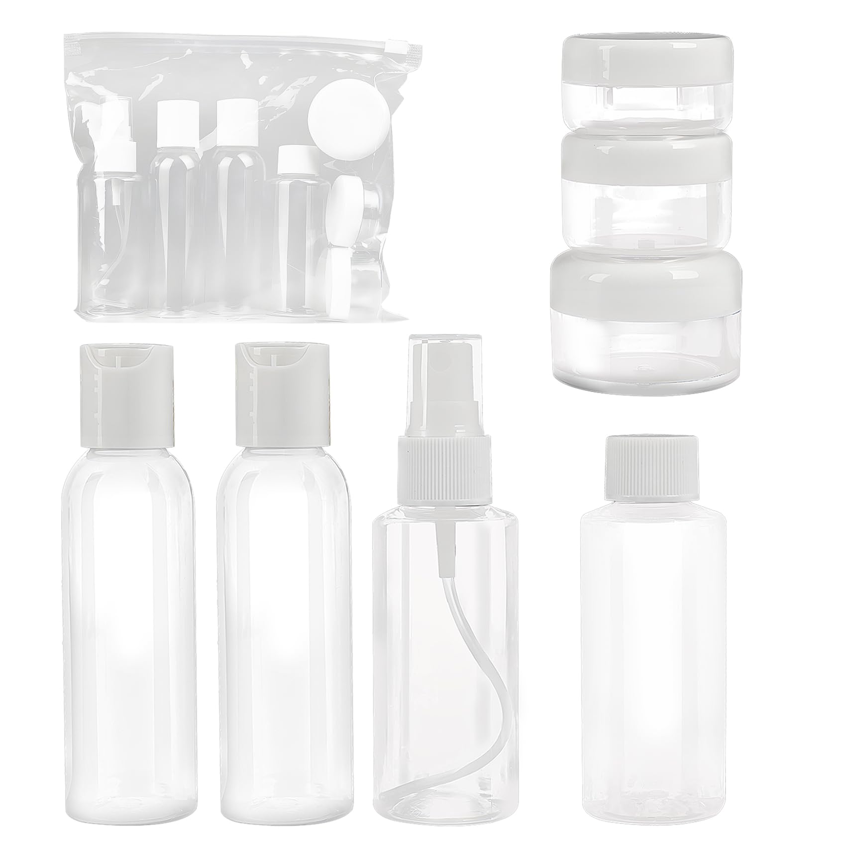 Set of 7 - Clear Plastic Travel Size Empty Bottles, TSA / Airline Approved