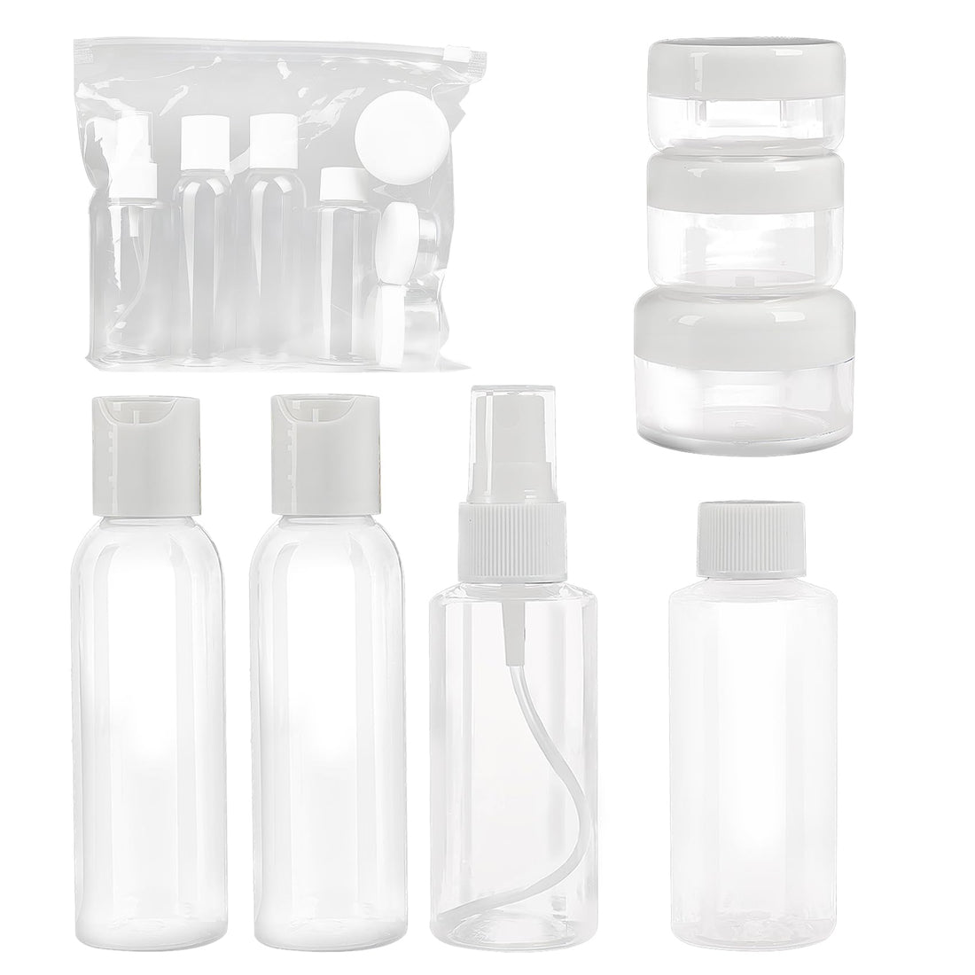 Set of 7 - Clear Plastic Travel Size Empty Bottles, TSA / Airline Approved