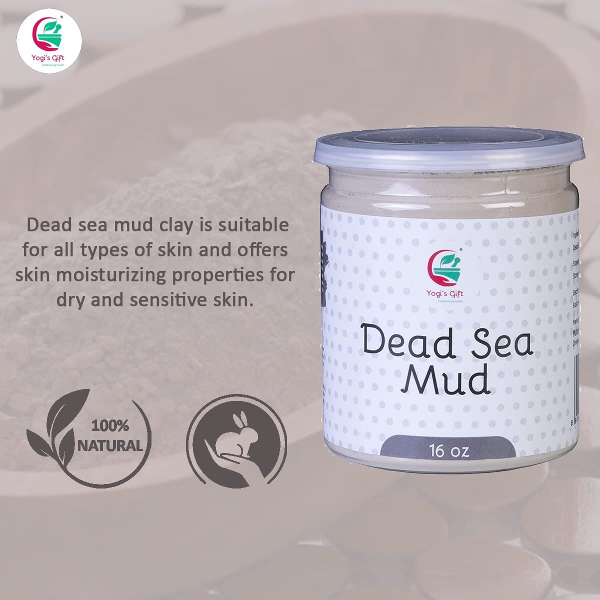 Dead Sea Mud Powder | 1 Lb | Detoxifies and Exfoliates The Skin | 100% Natural Mud Face Mask | Clears Acne, Dark Spots & Anti-Aging | By Yogi's Gift®