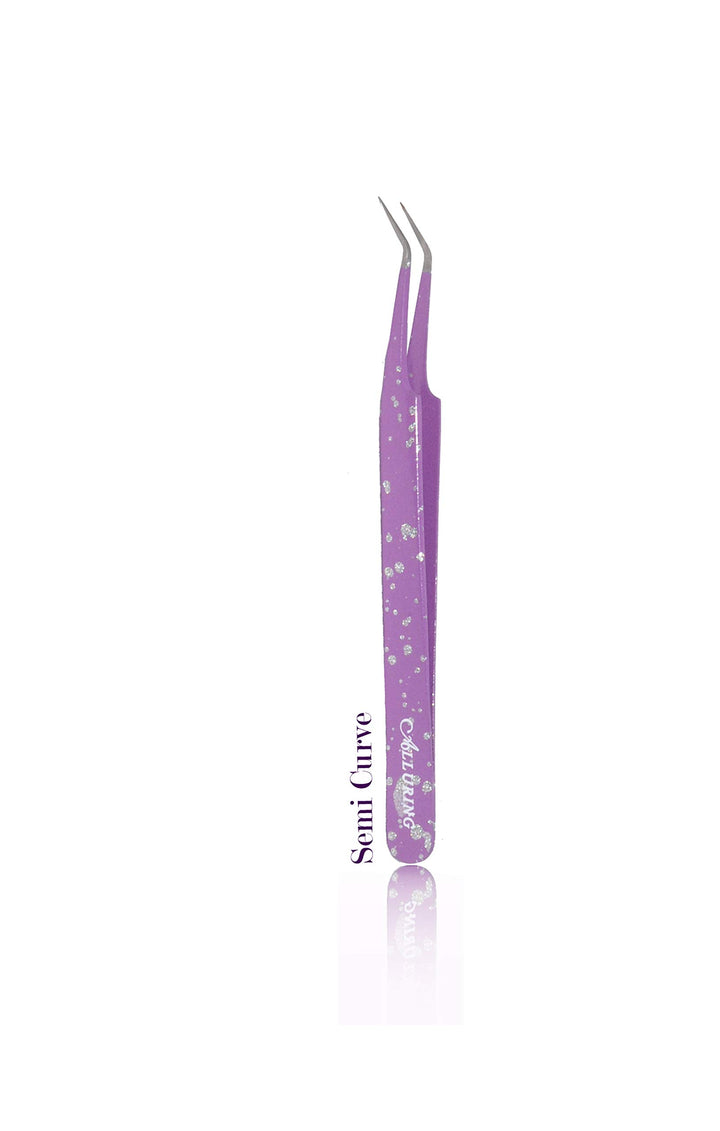 Eyelash Extension Alluring Purple With Glitters Tweezers (Semi Curved)