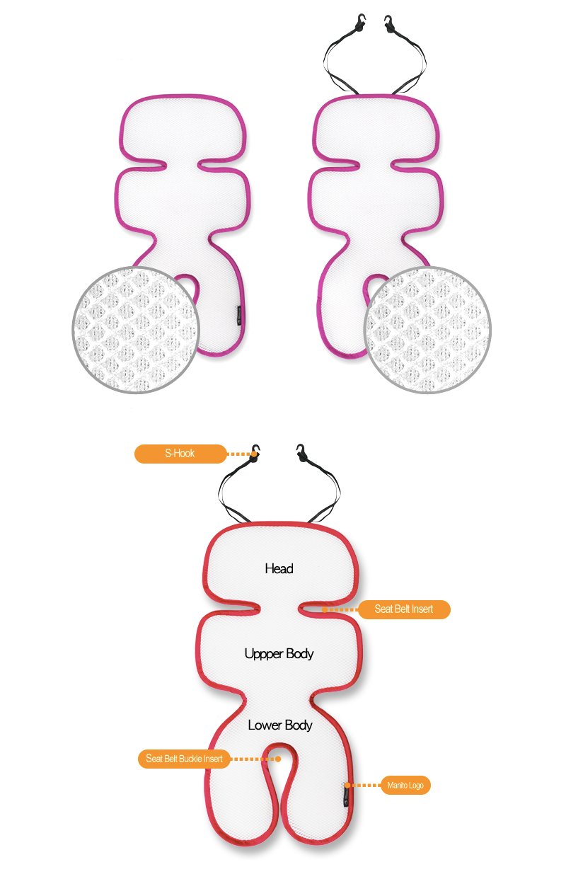 Manito Breath Original 3D Mesh Seat Pad/Cushion/Liner for Stroller and Car Seat, Black, 28.7x15.7 Inch (Pack of 1)