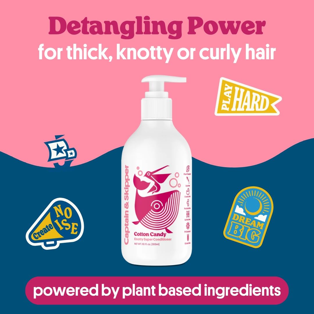 Captain & Skipper Super Knotty Conditioner | Kids Conditioner | Cotton Candy | Detangling | Moisturizing | For Thick, Knotted or Curly Hair | Clean, Sulfate Free, Dye Free, Paraben Free