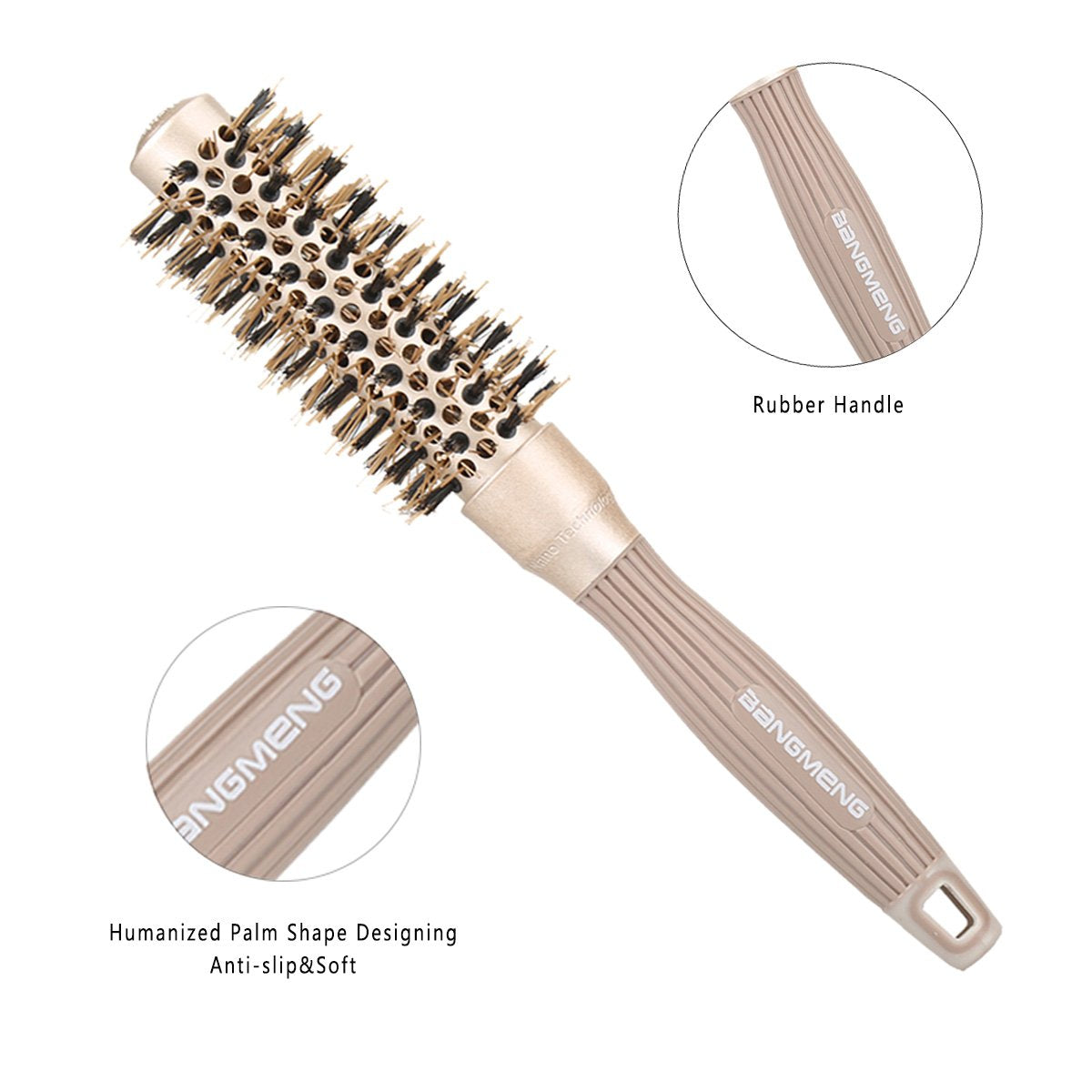BANGMENG Round Barrel Anti-Static Hair Brush with Boar Bristles, Nano Thermal Ceramic Ionic Tech | For Extra Shine | Protect Hair, Enhance Texture, For Curling, Styling & Drying (1 inch)