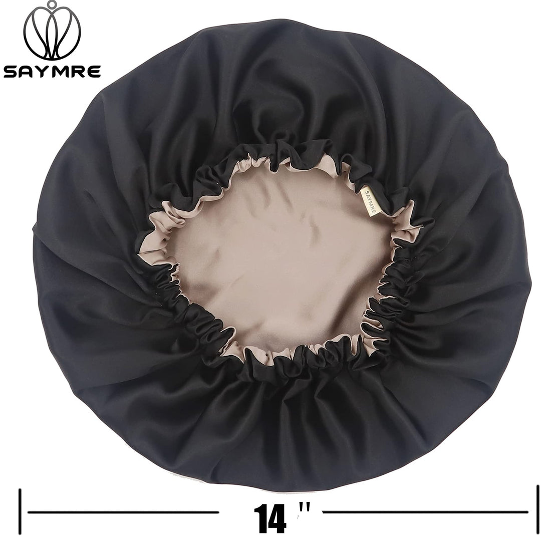 SAYMRE 100% Mulberry Silk Lined Bonnet Adjustable Satin Sleep Cap 19 Momme Silk Bonnet for Women Curly,Long Hair Care Black