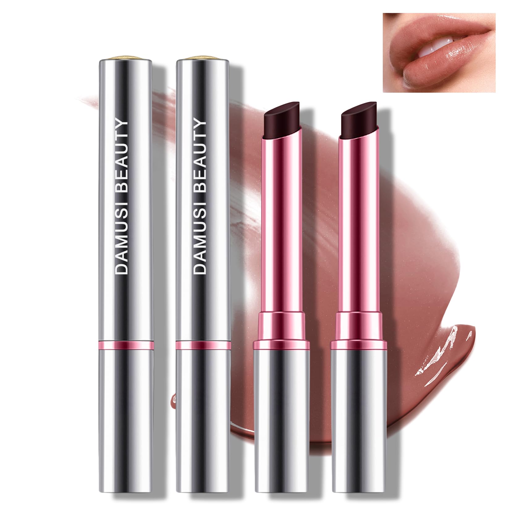 DAMUSI 2PCS Tinted Lip Balm,Moisturizing Lipstick for Women,Hydrating Solid Lip Gloss,Sheer Formula and Lightweight Lip Care Balm for Dry Lips(Black Candy)