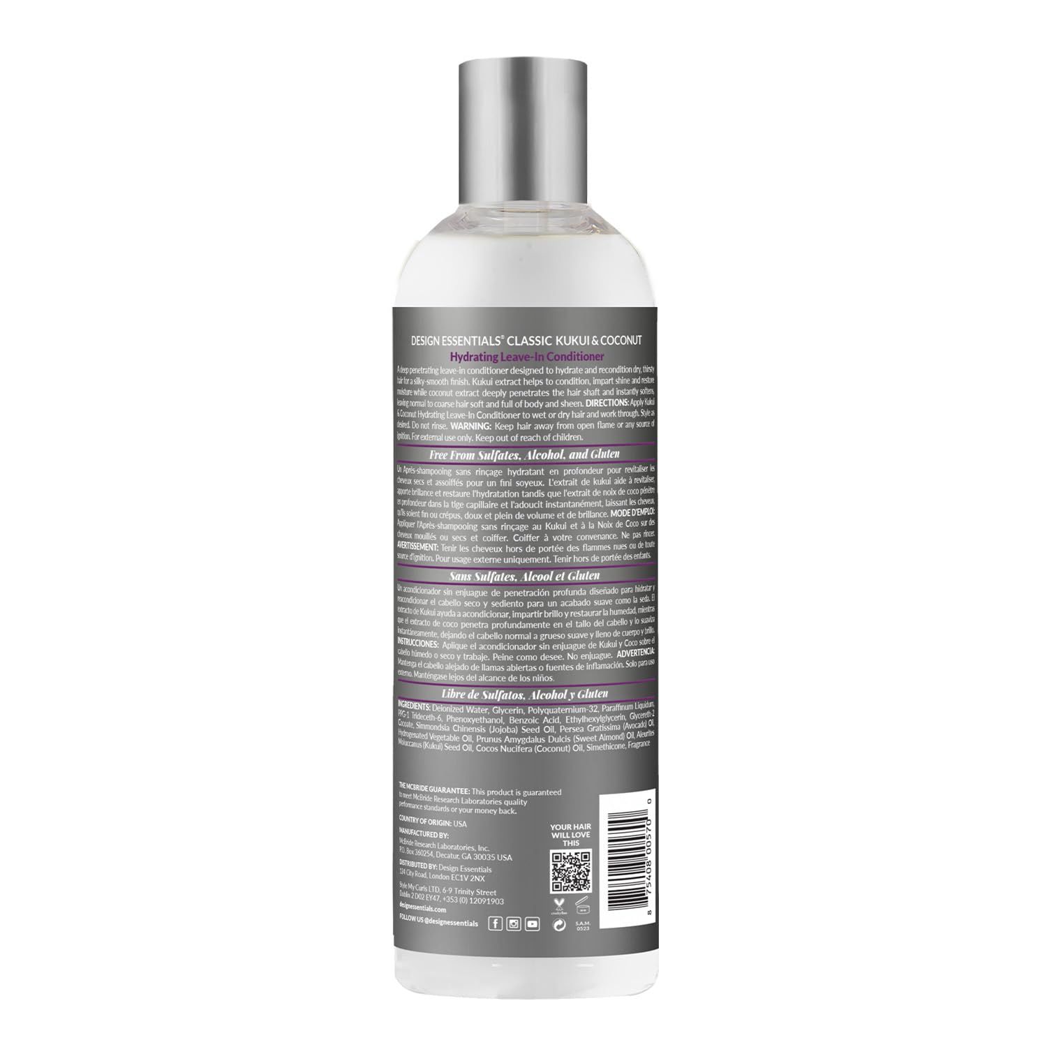Design Essentials Strengthening Kukui & Coconut Hydrating Leave-In Conditioner for Relaxed and Natural Hair-8oz.