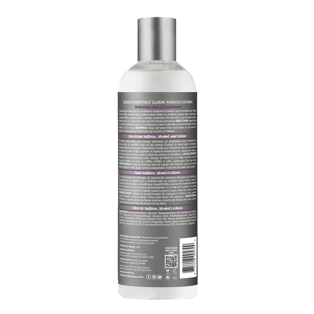 Design Essentials Strengthening Kukui & Coconut Hydrating Leave-In Conditioner for Relaxed and Natural Hair-8oz.