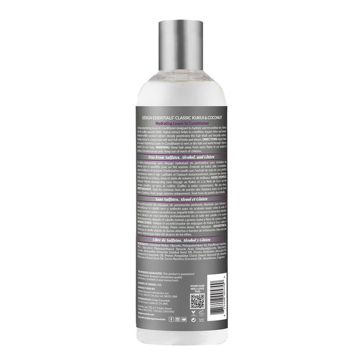 Design Essentials Strengthening Kukui & Coconut Hydrating Leave-In Conditioner for Relaxed and Natural Hair-8oz.