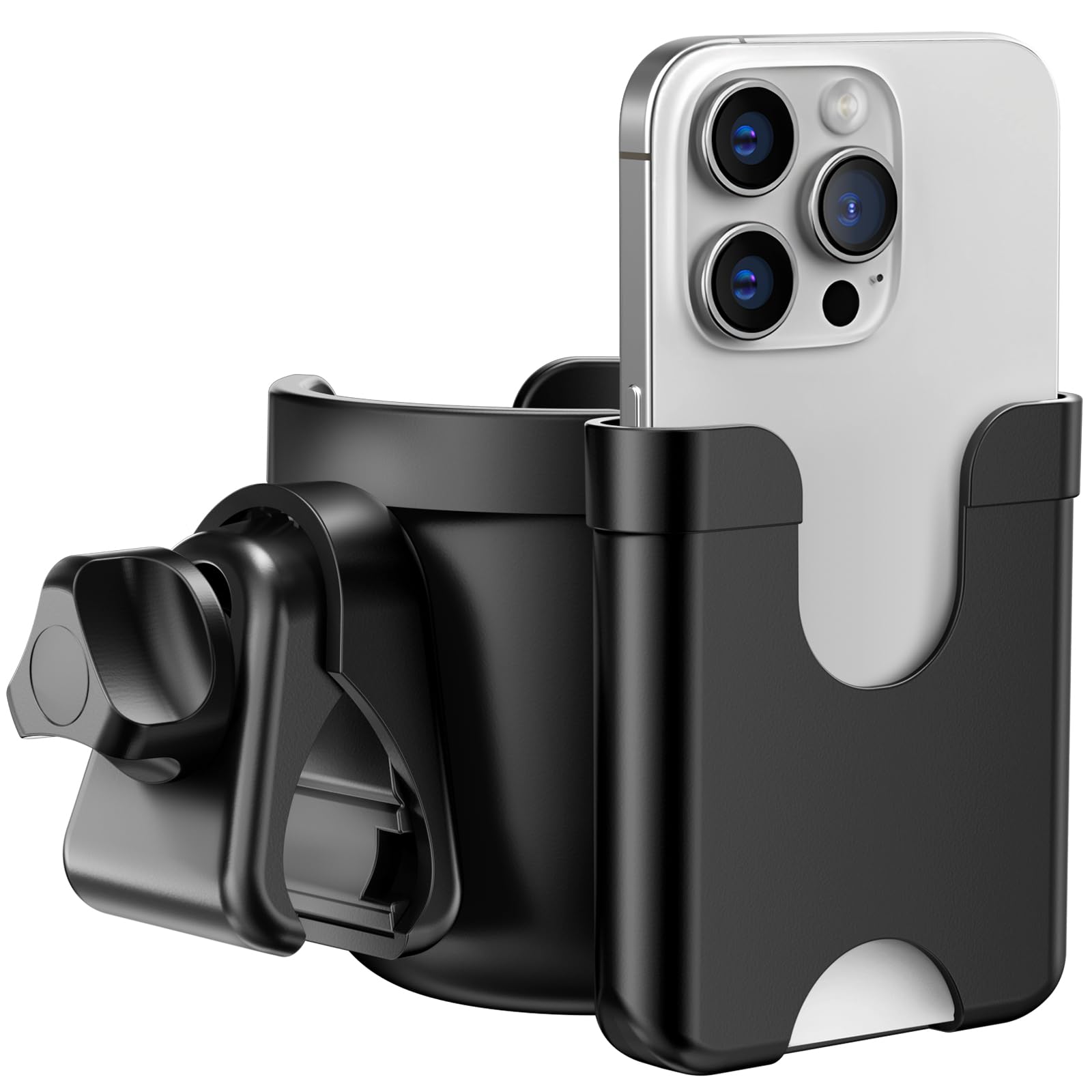 Guiseapue Cup Holder for Walker, Stroller Cup Holder Attachment with Phone Holder, Wheelchair/Stroller Accessories for Uppababy, Nuna, Doona, Rollator, Bike, Scooter, Baby Travel Essential