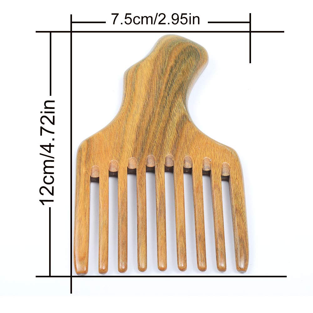Xuanli Hair/Beard Pick/Wide Tooth Comb – Made Of One Whole Piece Of Natural Green Sandal Wood With Fantastic Handle (M049)