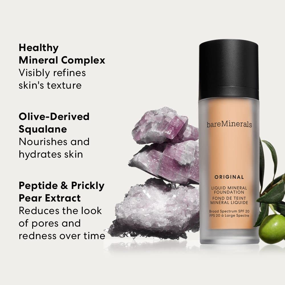 bareMinerals Original Liquid Mineral Foundation Broad Spectrum Spf 20, Warm Dark 26, 1 Fl Oz