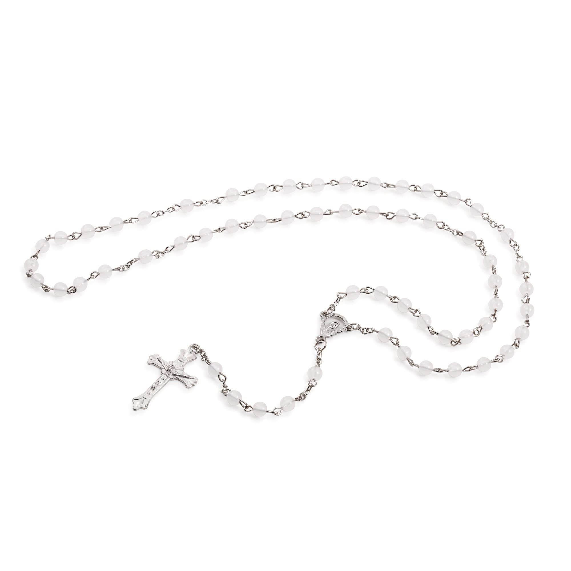 DEMDACO Rosary Classic White 3 x 2 Glossy Porcelain Decorative Trinket Box Set