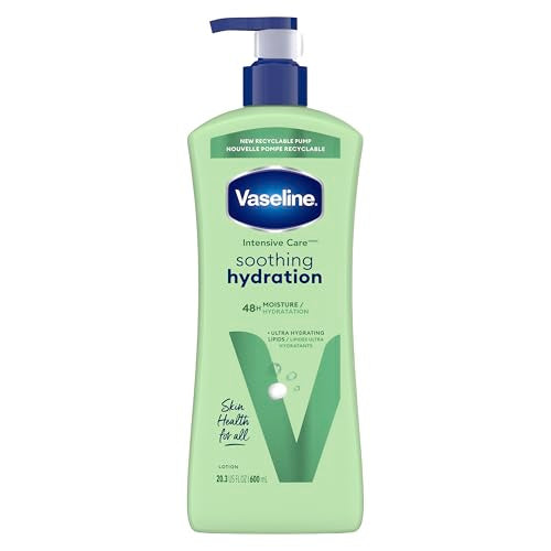 Vaseline Intensive Care Body Lotion Soothing Hydration for Dry Skin with Ultra-Hydrating Lipids + 1% Aloe Vera Extract to Refresh Dehydrated Skin 20.3 oz