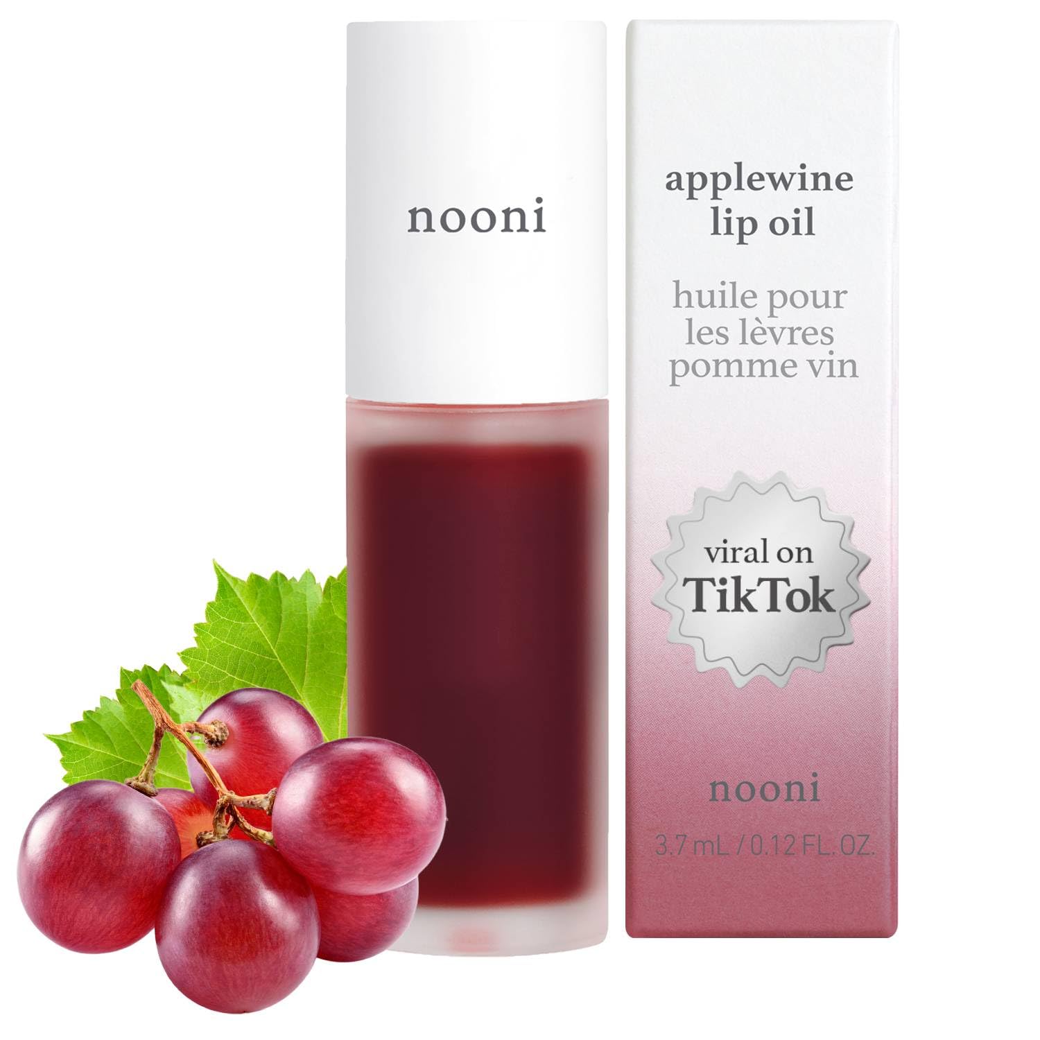 NOONI Korean Vegan Appleseed Lip Oil - Applewine | Long-Lasting, Moisturizing, Plumping, Revitalizing for Dry Lips, Waterproof, No Peel Off, Hydrating, Nourishing, Mother's Day, 0.12 FL Oz