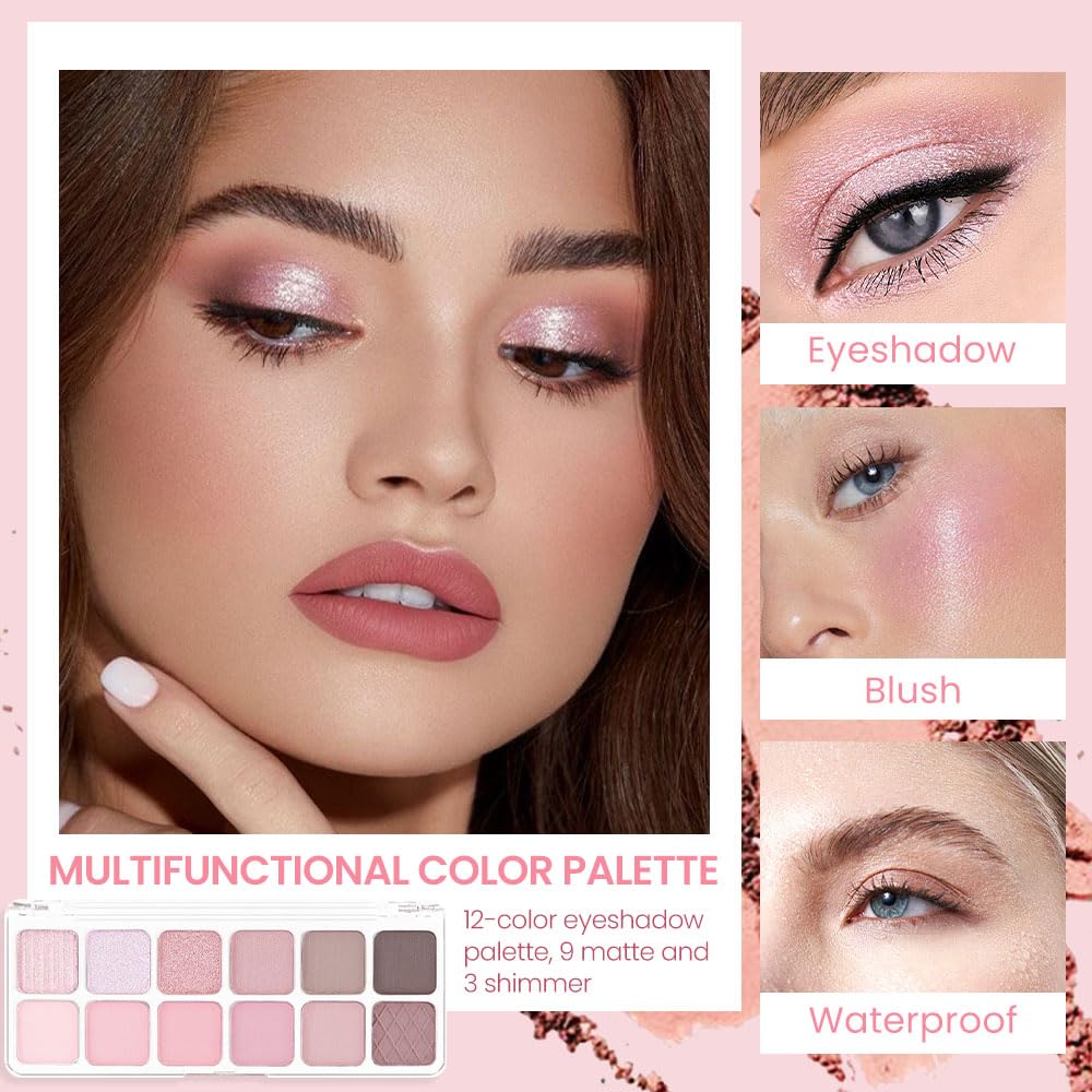 AMY'S DIARY 12-Color Light Pink Brown Eyeshadow Palette for Versatile Day-to-Night Looks – Blendable, Long-Lasting, and Highly Pigmented. Elevate Your Eye Makeup– Unleash Your Unique Style (09#)