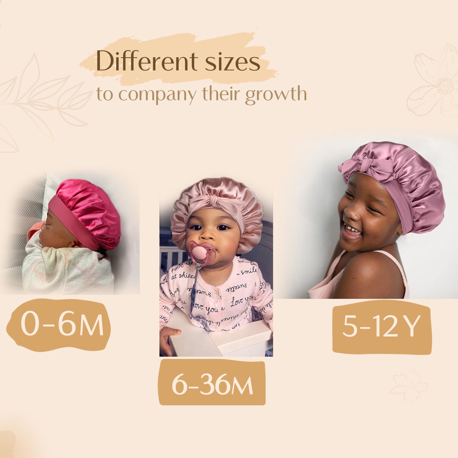 YANIBEST 2 PCS Baby Bonnet Silk Satin Bonnet for Kids Sleeping Cap Curly Natural Hair Silk Bonnets for Girls Boys Infant