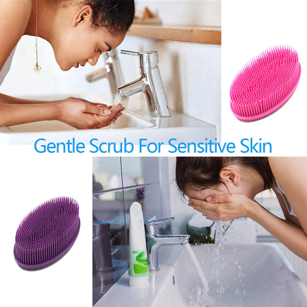 Silicone Body Scrubber, ABOLINE 2 Pack Exfoliating Silicone Shower Loofah Body Bath Brush,Easy to Clean,Long Lasting,Face and Body Clean Massage,Skin Exfoliation(Purple&Pink)