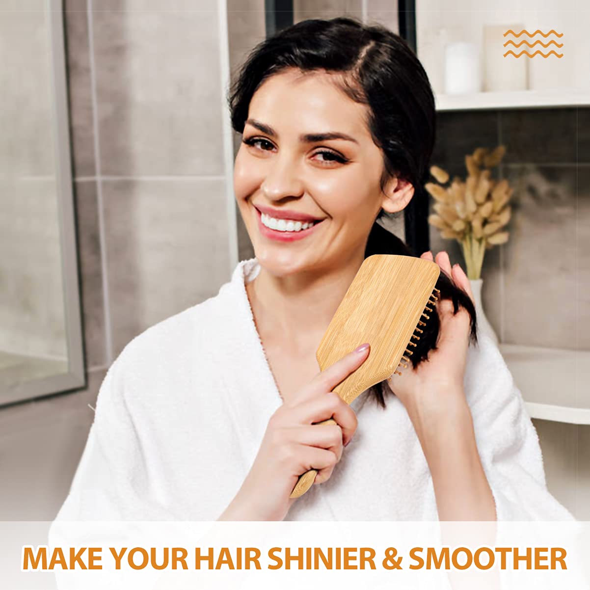 BundlePro Pack of 2 Bamboo Hair Brushes | Natural Ecofriendly Brush with Bristles Massages Scalp AntiStatic Detangle for All Types Lightweight Travel Size (Paddle)