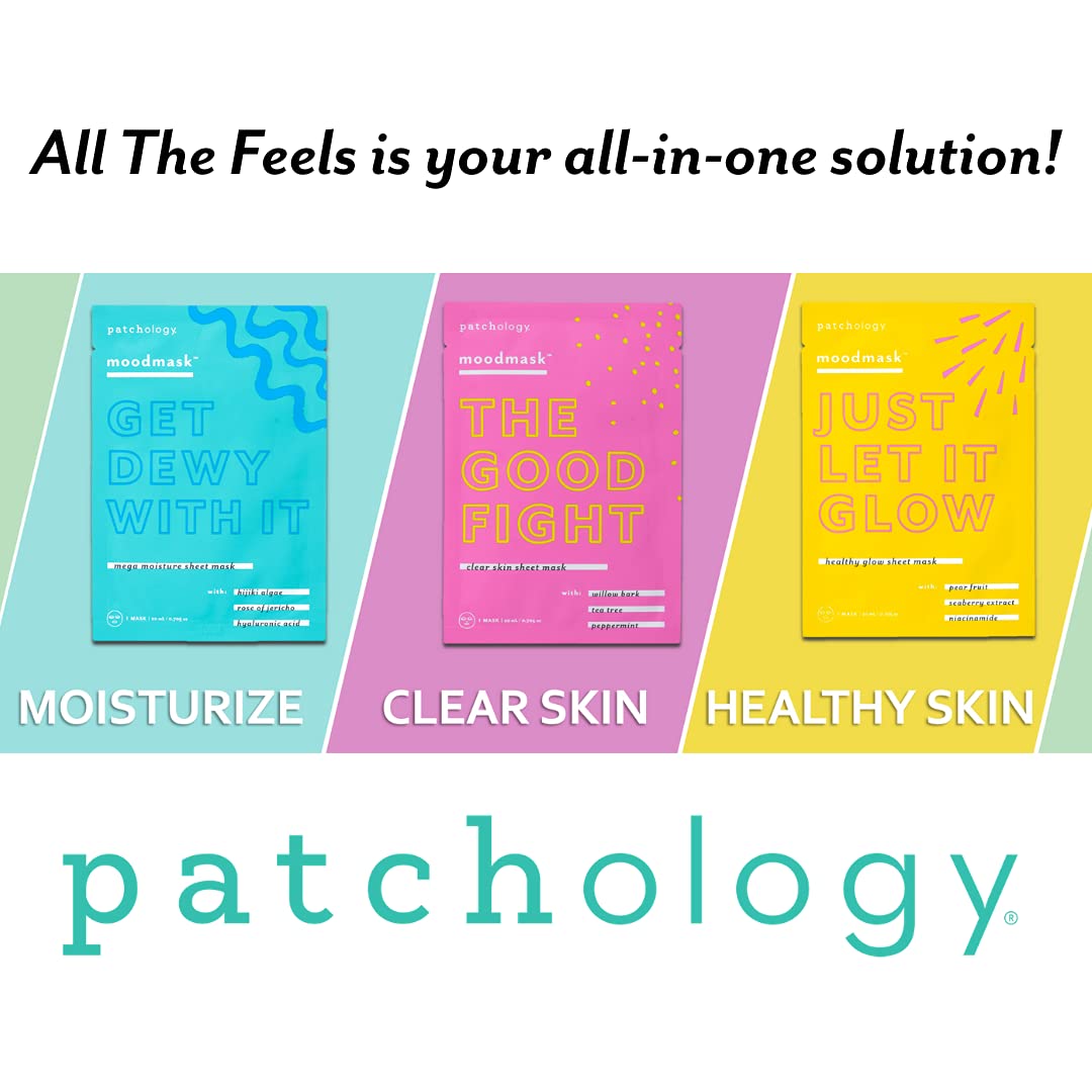 Patchology All the Feels Sheet Mask with Undereye Gel - Face Masks Skincare Sheet and Under Eye Patches For Dark Circles, Puffy Eyes Care & Treatment - Eye Bags, Puffiness & Wrinkles (4 Piece Kit)
