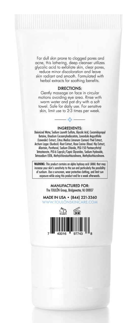 Touloon Glycolic Acid Facial Cleanser: Alpha Hydroxy Face Wash With Aha, Lactic Acid, Vitamin C & Rose Hip To Exfoliate Dry, Sensitive Skin, Reduce Acne & Brighten Age Spots For Men & Women