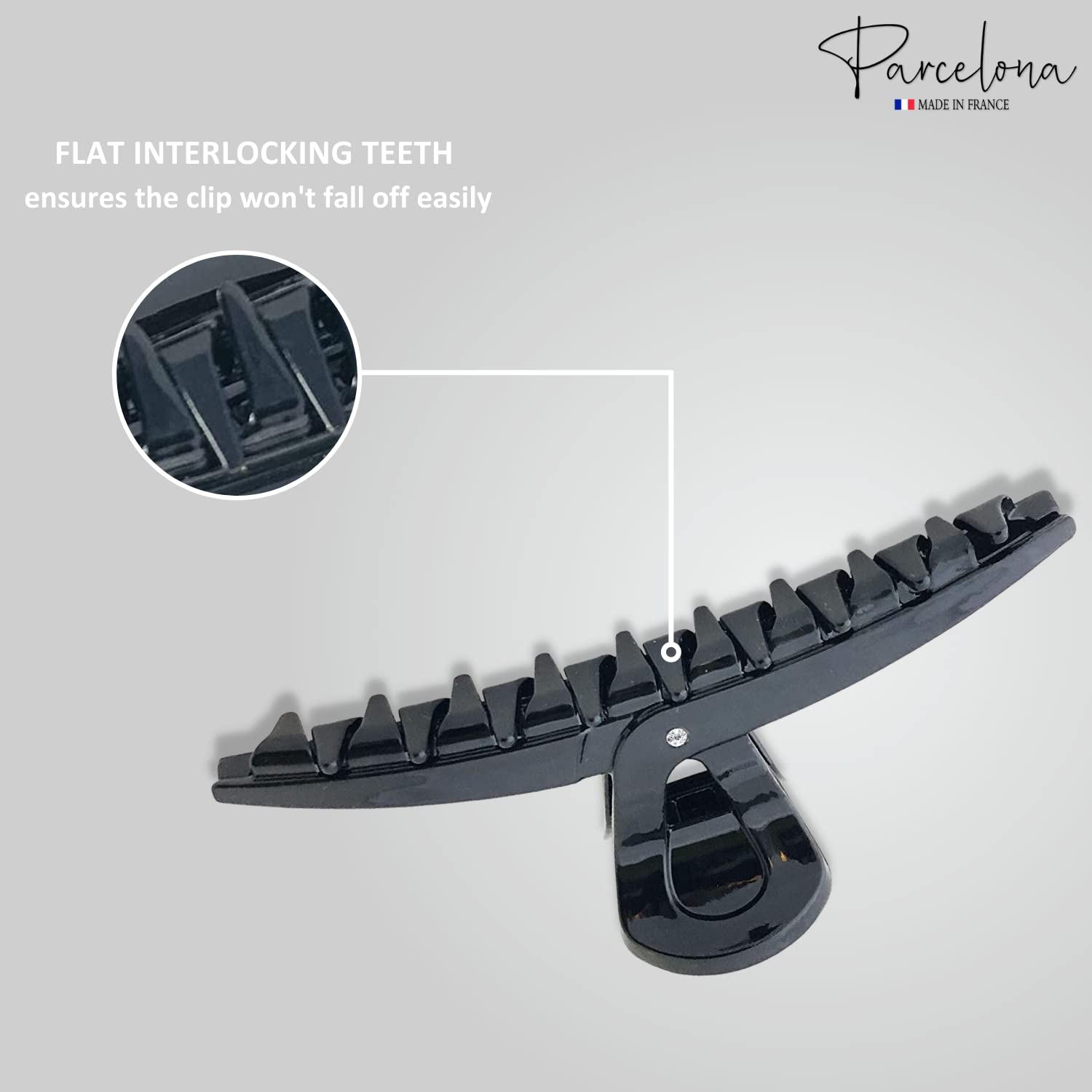 Parcelona France Pinch Black Covered Spring Crystal Jaw Hair Claw Clip Clamp Clutcher with Inner Teeth