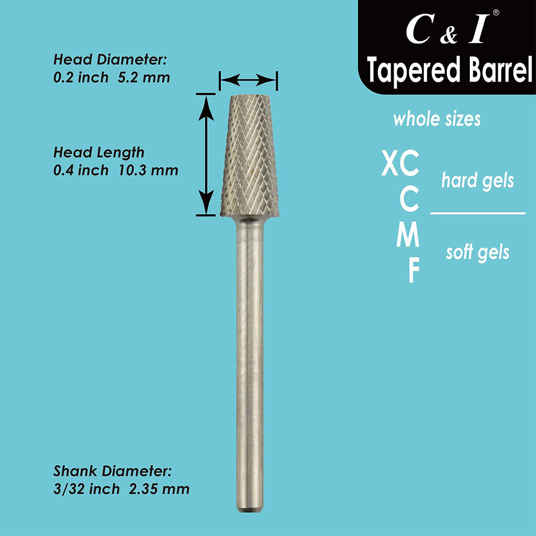 C & I Tapered Barrel Nail Drill Bit for Electric Nail Drill Machine of Nail Art (Grit Coarse, Silver)