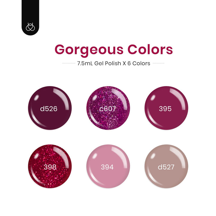 beetles Burgundy Gel Polish Set - Berry Merlot 6 Colors Polish Gel, Cherry Mocha Red Glitter Fall Winter Dark Purple Wine Nails Color, U V LED Soak Off Home DIY Manicure Nail Salon