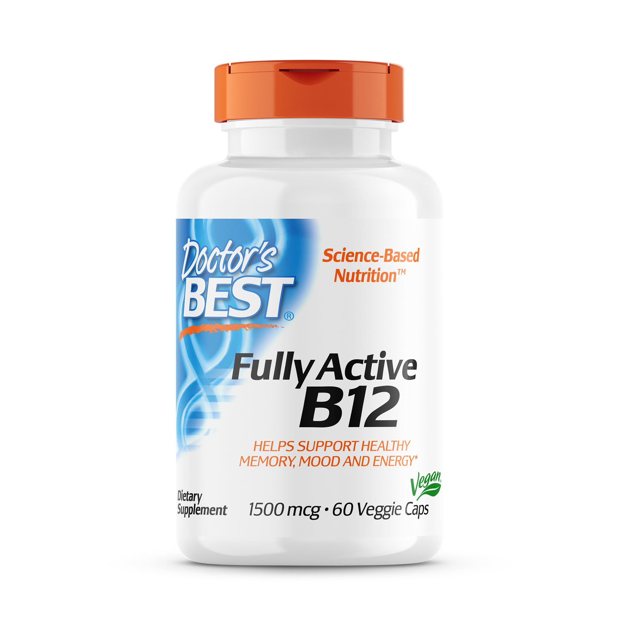 Doctor's Best Fully Active B12 1500 mcg, Non-GMO, Vegan, Gluten Free, Supports Healthy Memory, Mood and Circulation, 60 Count