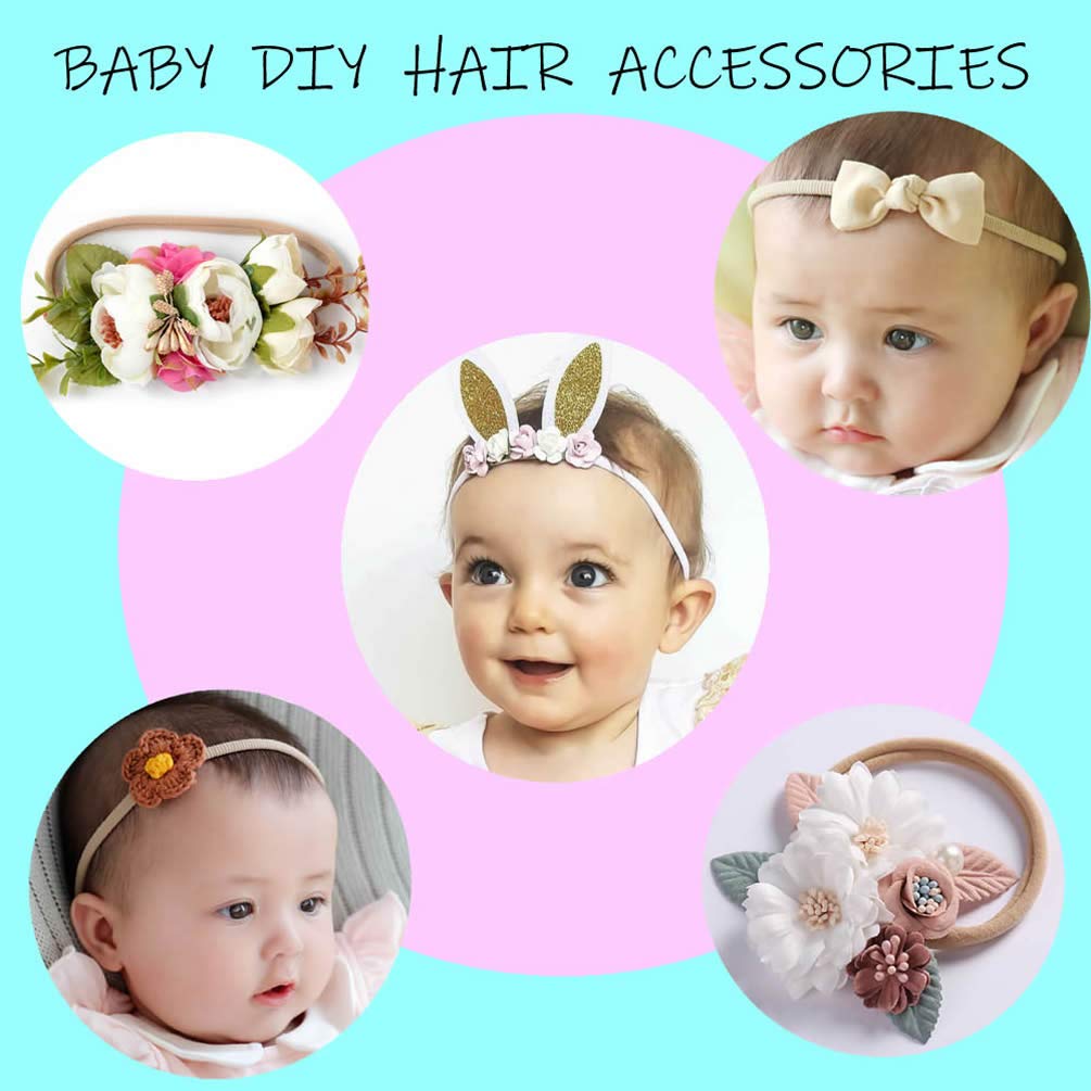 inSowni 50 Pack Super Soft Stretchy DIY Solid Nylon Headbands Baby Hair Bands One Size Fits All (10 Multi-color)