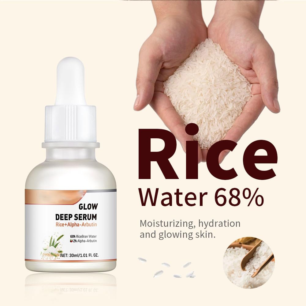 Glow Deep Serum, 68% Rice Bran Water, 2% Alpha-Arbutin, Hydrating Facial Soothing Serum, Deep Moisturizing, Fast absorption, Even Tone