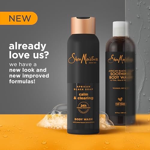 SheaMoisture African Black Soap Body Wash Calm and clearing body wash for 24H Visible Moisture for Healthy, Glowing 18 Oz